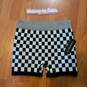 Kimberly Black and White Checkered Women's Bike Shorts